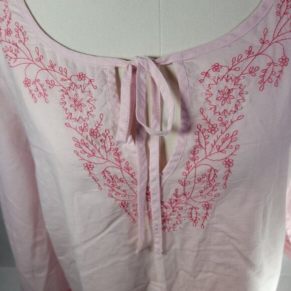 Bass Pink Lightweight Floral Embroidered Bead Cotton 3/4 Sleeve Tunic Size L - Picture 2 of 10
